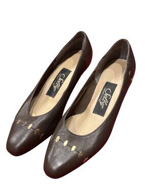 Selly Comfort Flex Brown Leather Flats Gold Accent Size 7.5
